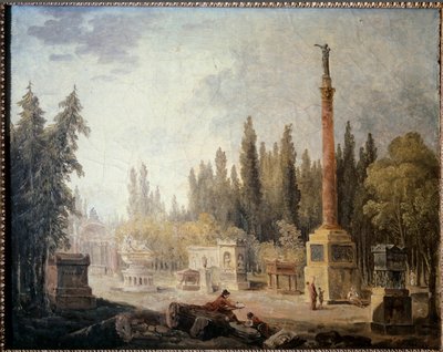 Utsikt över trädgården till Musee des Monuments Francais Målning av Hubert Robert (1733-1808) 1700-talet. Paris, Musée Carnavalet av Hubert Robert