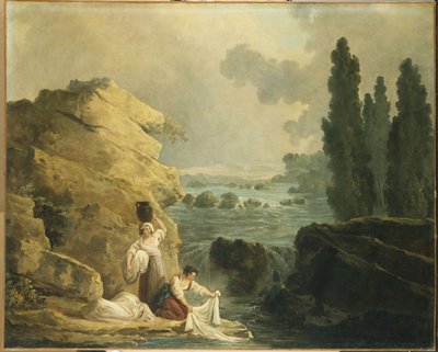 Tvättkvinnor vid en kaskad av Hubert Robert