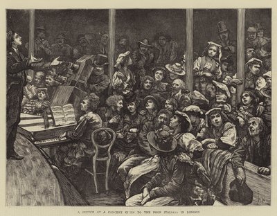 En sketch på en konsert som gavs till de fattiga italienarna i London av Hubert von Herkomer