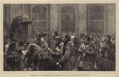 Gudstjänst för herdar och herdar, en studie i Berners Hall, Islington av Hubert von Herkomer