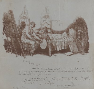 Inbjudan till förmånsmiddag från Hubert von Herkomer till Thomas Agnew, 1877-78. av Hubert von Herkomer