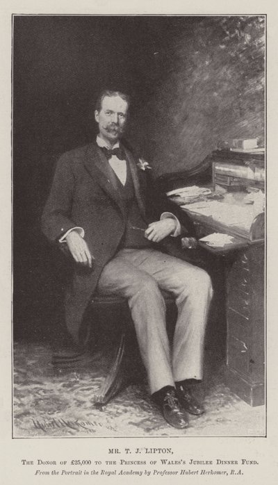 T J Lipton, donator av 25 000 pund till fonden för prinsessan av Wales jubileumsmiddag. av Hubert von Herkomer