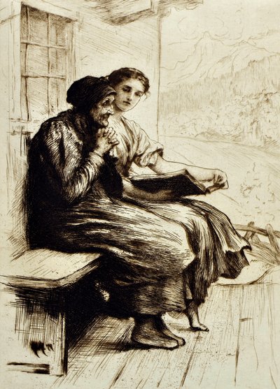 Words of Comfort, c.1879 (etsning) av Hubert von Herkomer