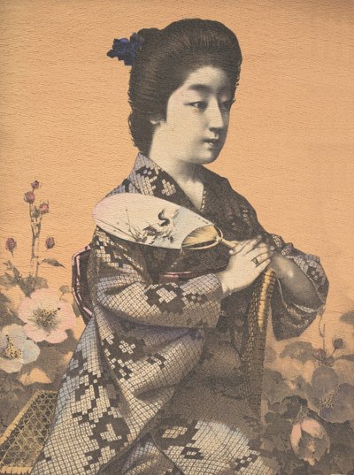 Flicka som bär en rund pappersfläkt Uchiwa, ca. 1900 av Hugechi
