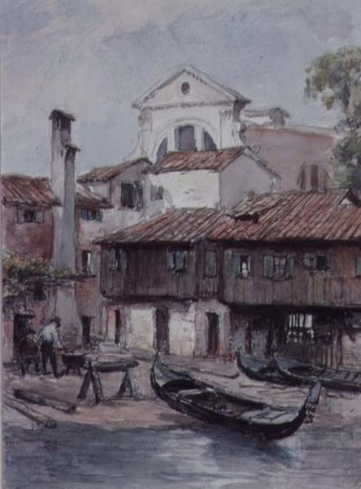 Skeppsvarv nära kyrkan San Trovaso, Venedig av Hugh Carter