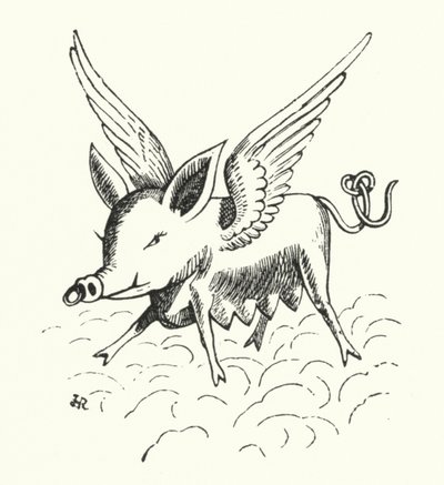 Flygande gris (litho) av Hugh Rowley
