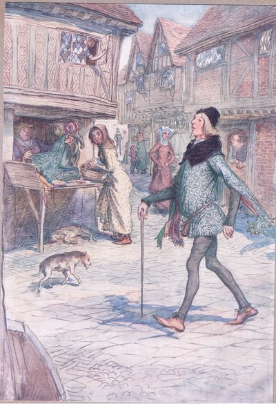 Håller han inte upp huvudet så att säga? And struct in his gate?, illustration från The Merry Wives of Windsor, 1910 av Hugh Thomson