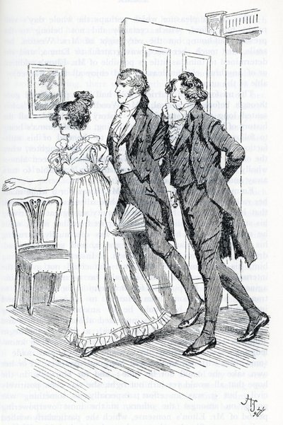 "Emma bjuder in Mr Elton att beundra porträttet av Harriett" av Hugh Thomson