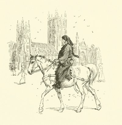 Geoffrey Chaucer till häst (litho) av Hugh Thomson