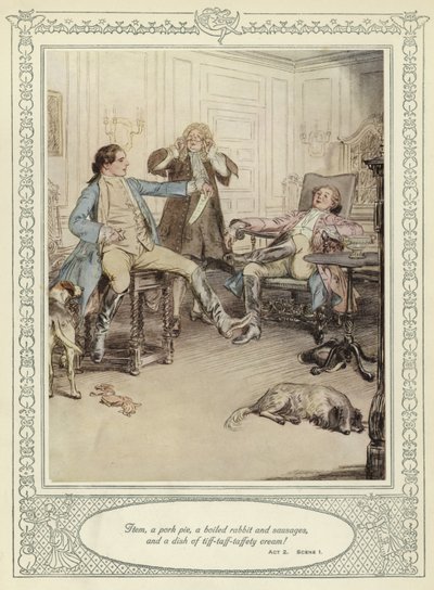 Illustration till Goldsmiths She Stoops to Conquer av Hugh Thomson