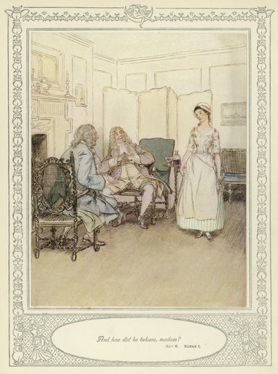 Illustration till Goldsmiths She Stoops to Conquer av Hugh Thomson