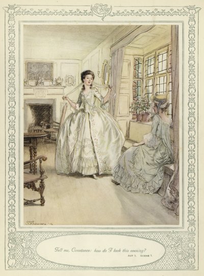 Illustration till Goldsmiths She Stoops to Conquer av Hugh Thomson