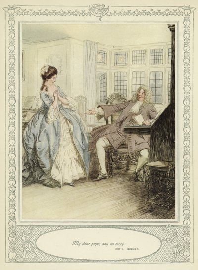 Illustration till Goldsmiths She Stoops to Conquer av Hugh Thomson