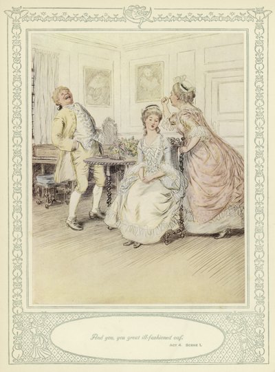 Illustration till Goldsmiths She Stoops to Conquer av Hugh Thomson