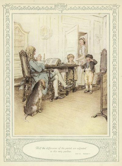 Illustration till Goldsmiths She Stoops to Conquer av Hugh Thomson