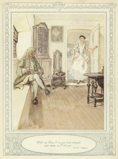 Illustration till Goldsmiths She Stoops to Conquer av Hugh Thomson