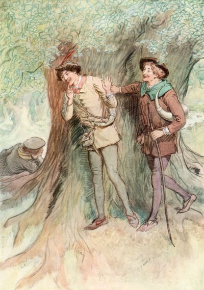 Illustration till Shakespeares As You Like It (färg litho) av Hugh Thomson
