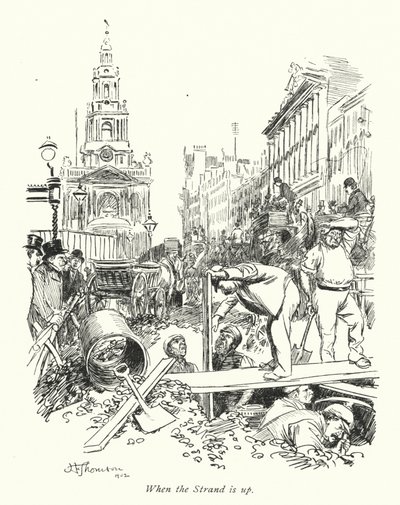 London: When the Strand is up (färglitografi) av Hugh Thomson