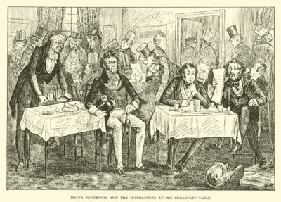 Major Pendennis and the Interlopers vid hans frukostbord (gravyr) av Hugh Thomson