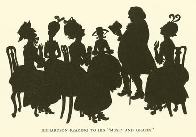 Richardson läser till sina "Muses and Graces" (gravyr) av Hugh Thomson
