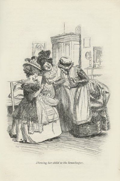 Visar sitt barn för hushållerskan, 1896 av Hugh Thomson