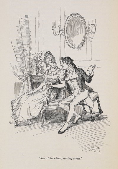 "Sitter vid armbågen och läser verser"., Jane Austens Persuasion av Hugh Thomson