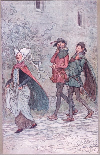När Mrs Bridget tappade handtaget på sin fläkt, illustration från The Merry Wives of Windsor, 1910 av Hugh Thomson