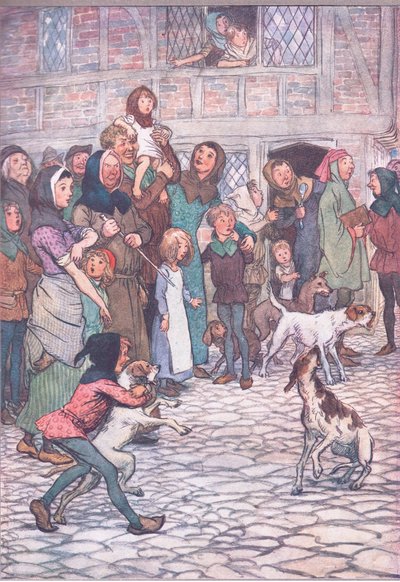 Varför skäller dina hundar så? Be there bears I the town?, illustration från The Merry Wives of Windsor, 1910 av Hugh Thomson