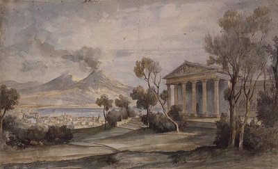 PD.255-1985 Villa Saliceti, Neapel nedanför och Vesuvius i fjärran av Hugh William Williams