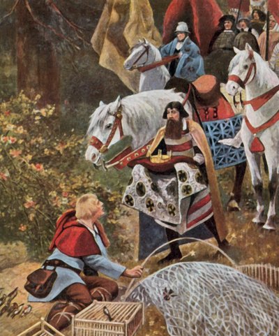 Den tyska kungakronan överlämnas till Henry the Fowler, 919 (förstärkt färglitografi) av Hugo (after) Vogel