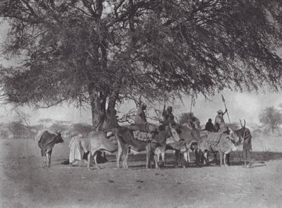 Afrika: Karavan med oxryttare på Vita Nilen (svartvitt foto) av Hugo Adolf Bernatzik