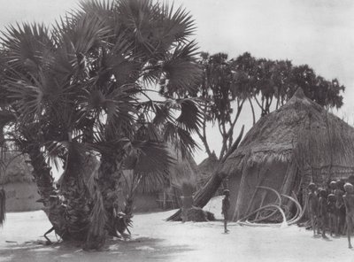 Afrika: Shilluk-by vid Vita Nilen (svartvitt foto) av Hugo Adolf Bernatzik