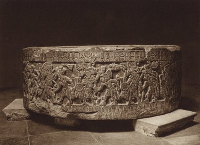 Mexiko: Kung Tizocs offeraltare, Nationalmuseum (svartvitt foto) av Hugo Brehme