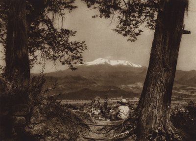Mexiko: Amecameca med Iztaccihuatl (svartvitt foto) av Hugo Brehme