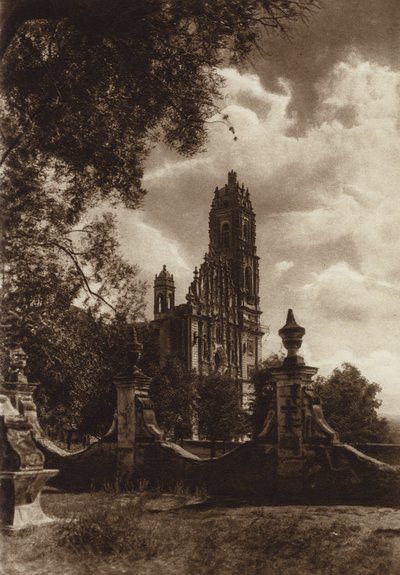 Mexiko: Kyrkan i Tepozotlan (svartvitt foto) av Hugo Brehme