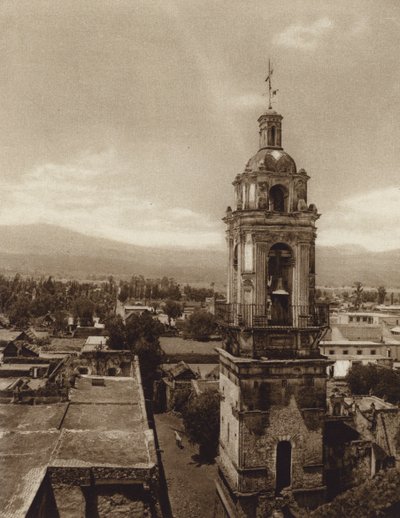 Mexiko: Kyrkan i Xochimilco (svartvitt foto) av Hugo Brehme
