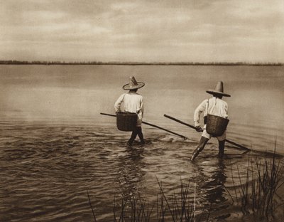 Mexiko: Fiskare på Chapalasjön (svartvitt foto) av Hugo Brehme