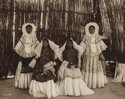 Mexiko: Tehuantepec, flicka i nationaldräkt (svartvitt foto) av Hugo Brehme