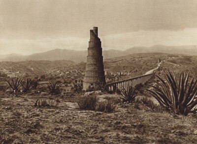 Mexiko: Gammal spansk vattenledning från Los Remedios (svartvitt foto) av Hugo Brehme