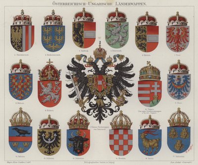 Det österrikisk-ungerska imperiets vapen (färg litho) av Hugo Gerard (after) Strohl