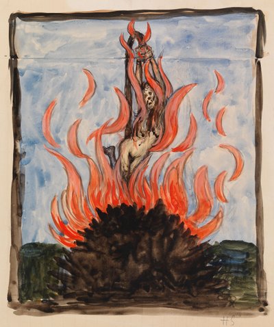 Häxan vid bålet av Hugo Simberg
