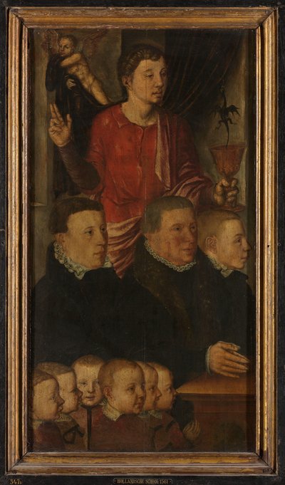 Vänsterflygeln på en minnestriptyk, tidigare kallad Gertz-minnestriptyken, med nio manliga donatorporträtt med Sankt Johannes evangelisten (inre) och Sankt Peter (yttre) av Hugo van der Goes (copy after)