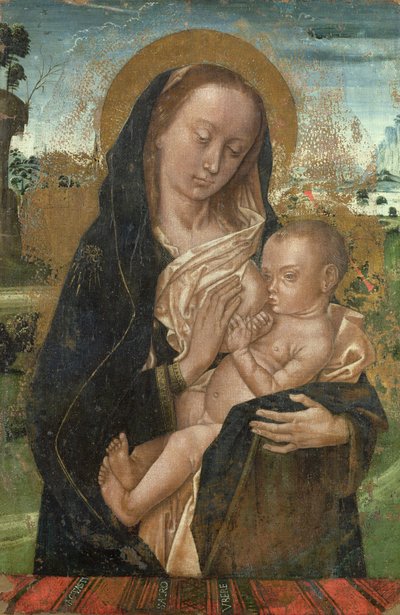The Virgin Mary Quieting the Baby Jesus, after 1476  av Hugo van der studio of Goes