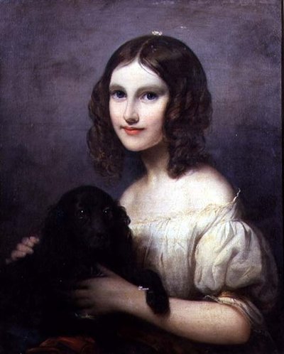 Porträtt av en ung flicka med sin hund av Hugues Merle