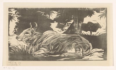 Liggande zebu av Huib Luns (signed by artist)