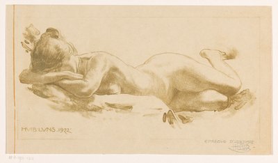 Naken kvinna benägen av Huib Luns (signed by artist)