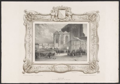 Procession från Stadshuset till Akademibyggnaden, 1836 Himmelsfärd från Stadshuset till Akademien (titel på objekt) Plattor för firandet av det andra hundraårsjubileet av Utrechtsche Hogeschool, 1836 (serietitel) av Huib van Hove Bz