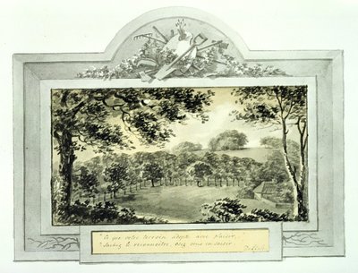 "Efter"-vy av tomten, från Röda boken för Antony House, c.1812 (bläck på papper) (se 170692 för "före"-vy) av Humphry Repton