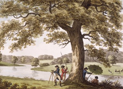 Humphrey Repton vid mätning med en teodolit av Humphry Repton
