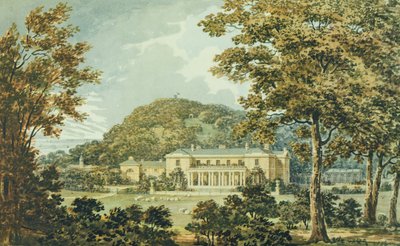 Sydfronten med östfronten i perspektiv, från Röda boken för Antony House, c.1812 av Humphry Repton